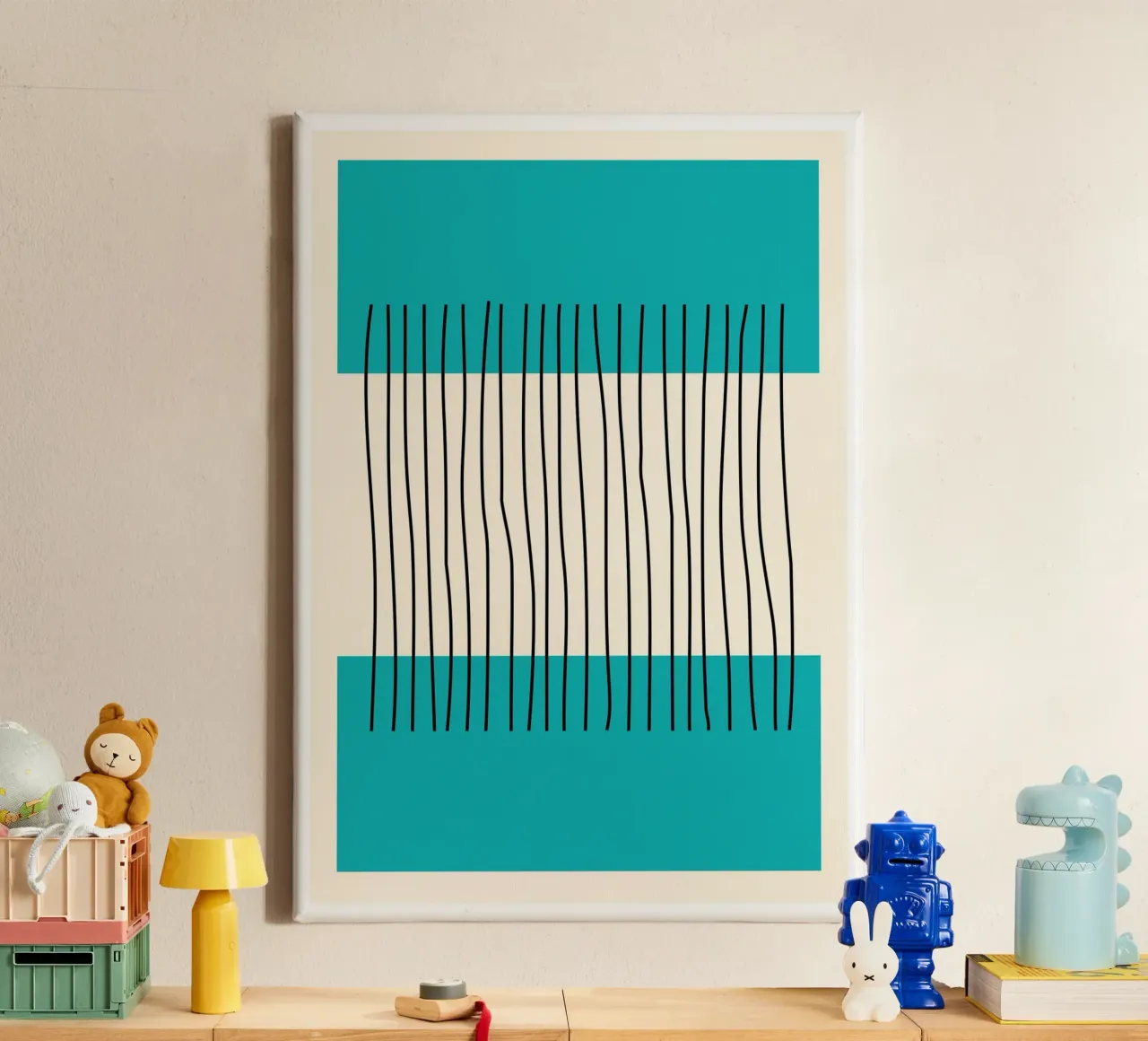 Teal Color Block Vertical Lines Abstract Minimalist Art toile de Grungeo