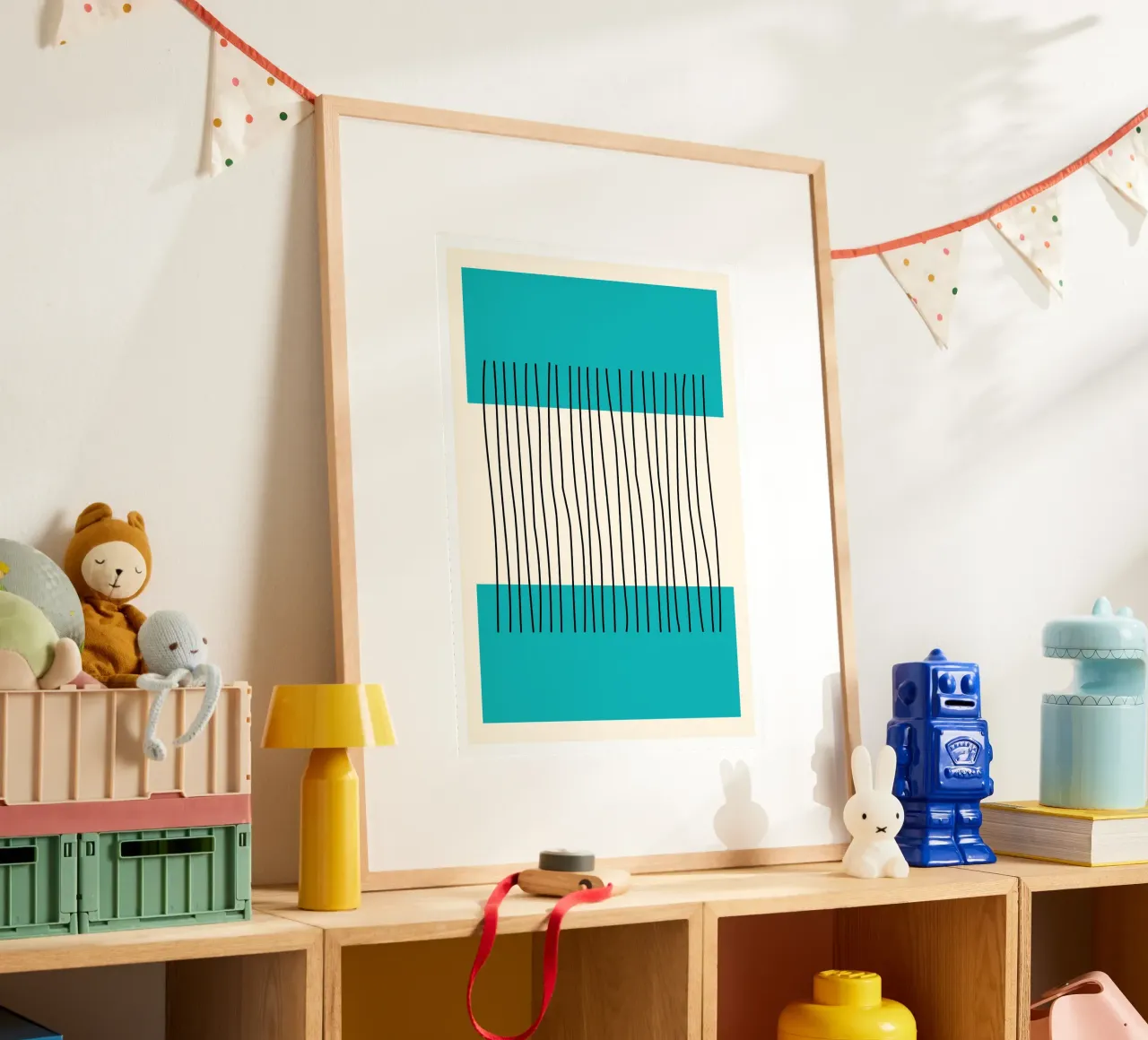Teal Farbe Block Vertikale Linien Abstrakte Minimalistische Kunst Hahnemühle von Grungeo