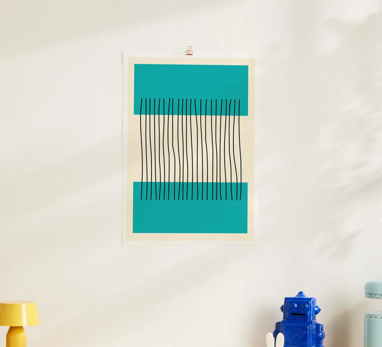 Teal Farbe Block Vertikale Linien Abstrakte Minimalistische Kunst Hahnemühle von Grungeo