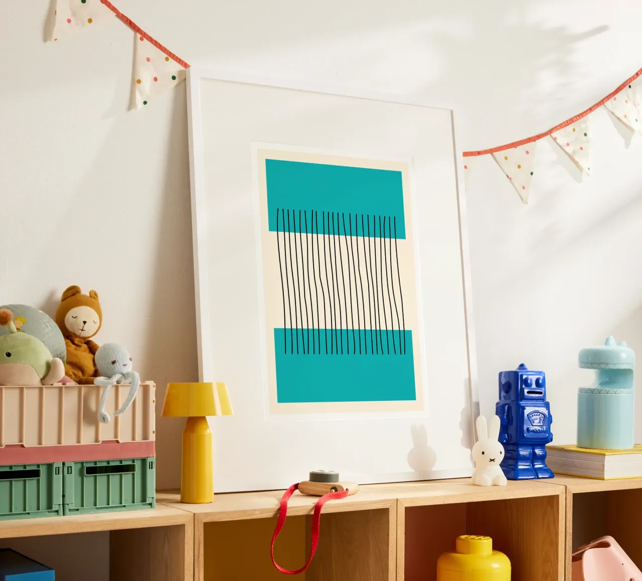 Teal Farbe Block Vertikale Linien Abstrakte Minimalistische Kunst Hahnemühle von Grungeo