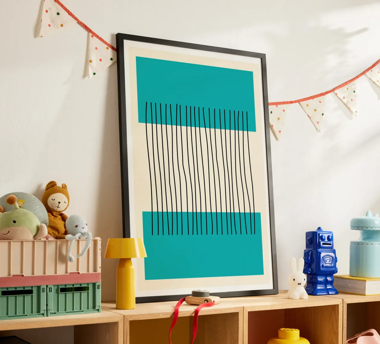 Teal Farbe Block Vertikale Linien Abstrakte Minimalistische Kunst Hahnemühle von Grungeo