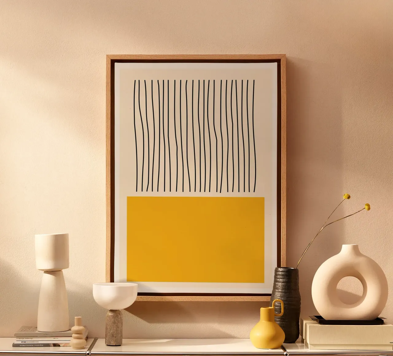 Mustard Yellow Color Block Minimalist Vertical Lines Art canvas by Grungeo