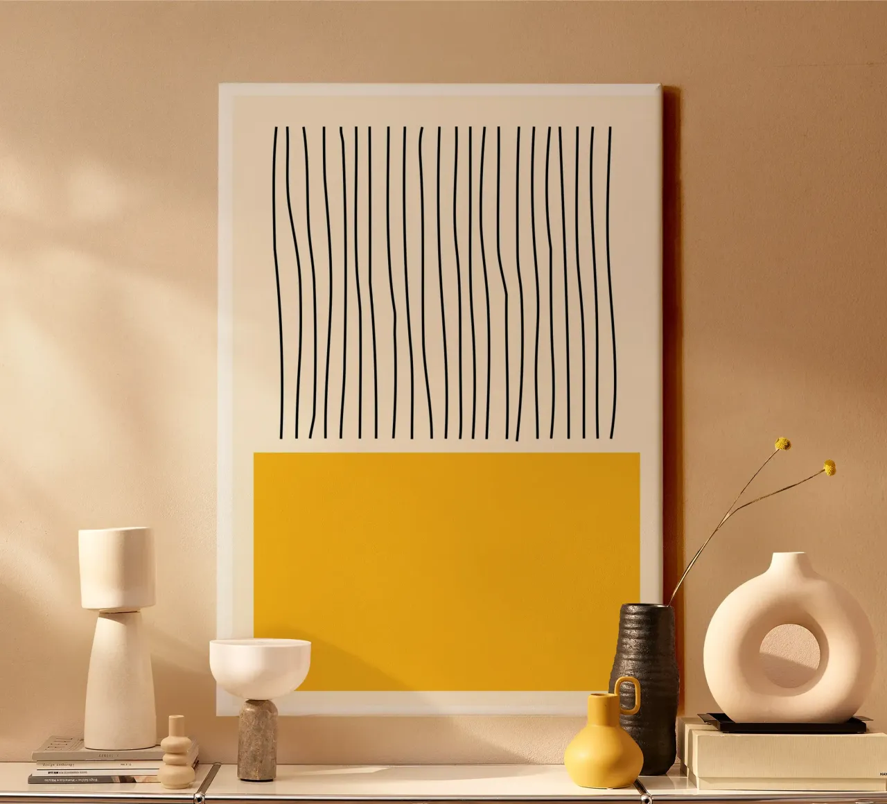 Mustard Yellow Color Block Minimalist Vertical Lines Art canvas by Grungeo