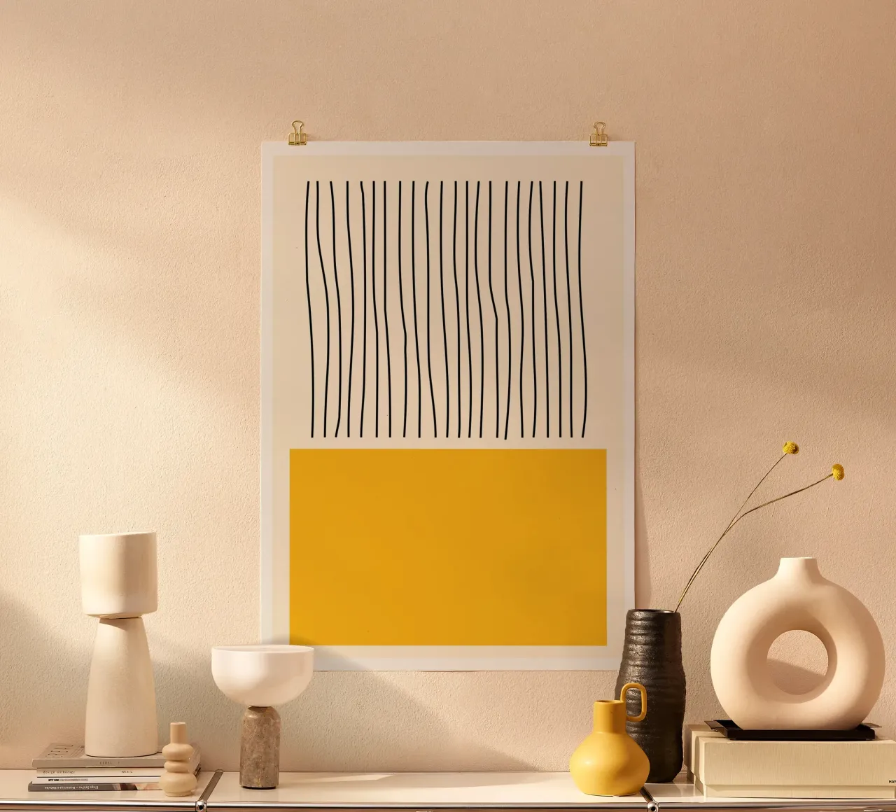 Giallo senape Color Block Minimalista Linee verticali Arte carta hahnemühle da Grungeo