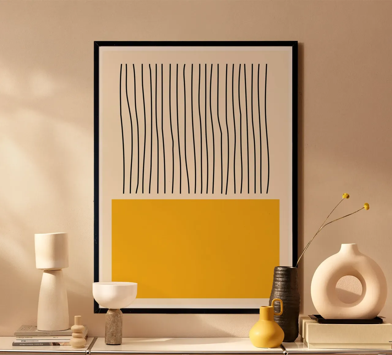 Giallo senape Color Block Minimalista Linee verticali Arte carta hahnemühle da Grungeo