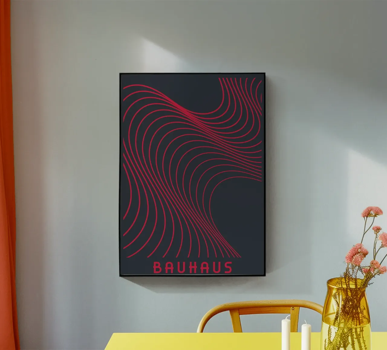 Bauhaus Op Art Linee ondulate rosa e nero Stampa astratta plexiglass da Grungeo