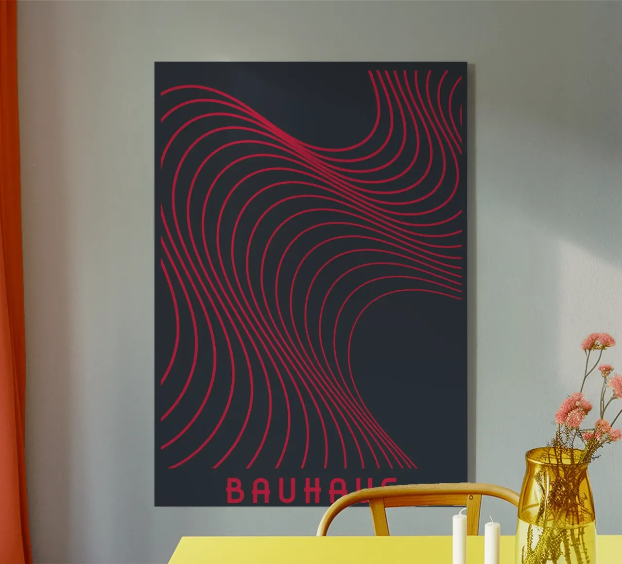 Bauhaus Op Art Linee ondulate rosa e nero Stampa astratta plexiglass da Grungeo