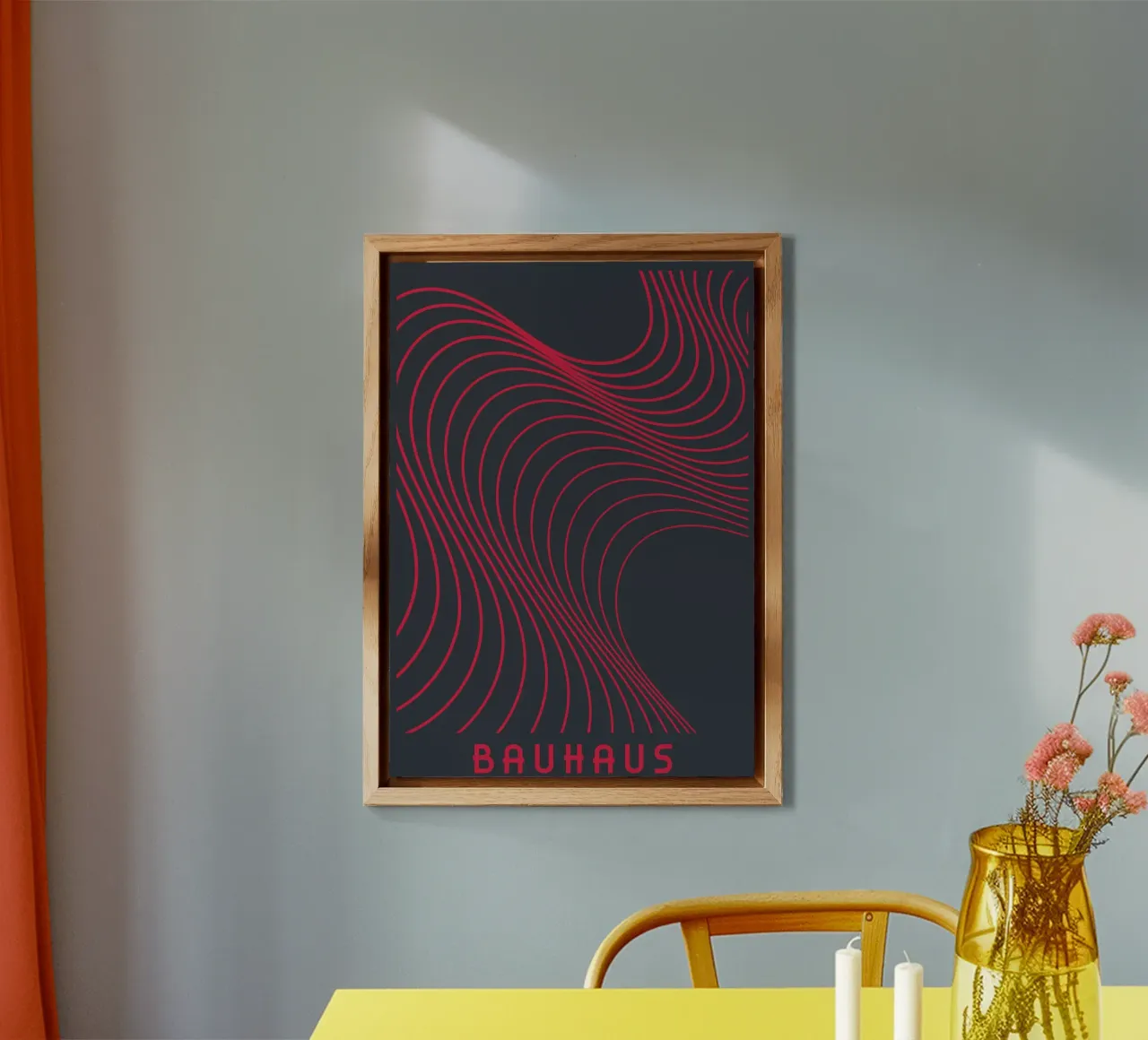 Bauhaus Op Art Linee ondulate rosa e nero Stampa astratta alluminio dibond da Grungeo