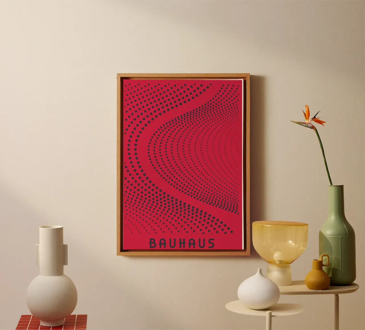 Bauhaus Op Art Dot Gradient Pink Abstract Wave Print Leinwand von Grungeo