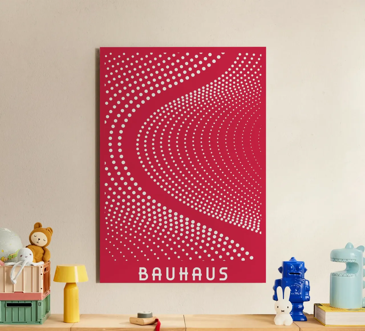Bauhaus Op Art Dot Tunnel Red Abstract Geometric Print alu-dibond by Grungeo