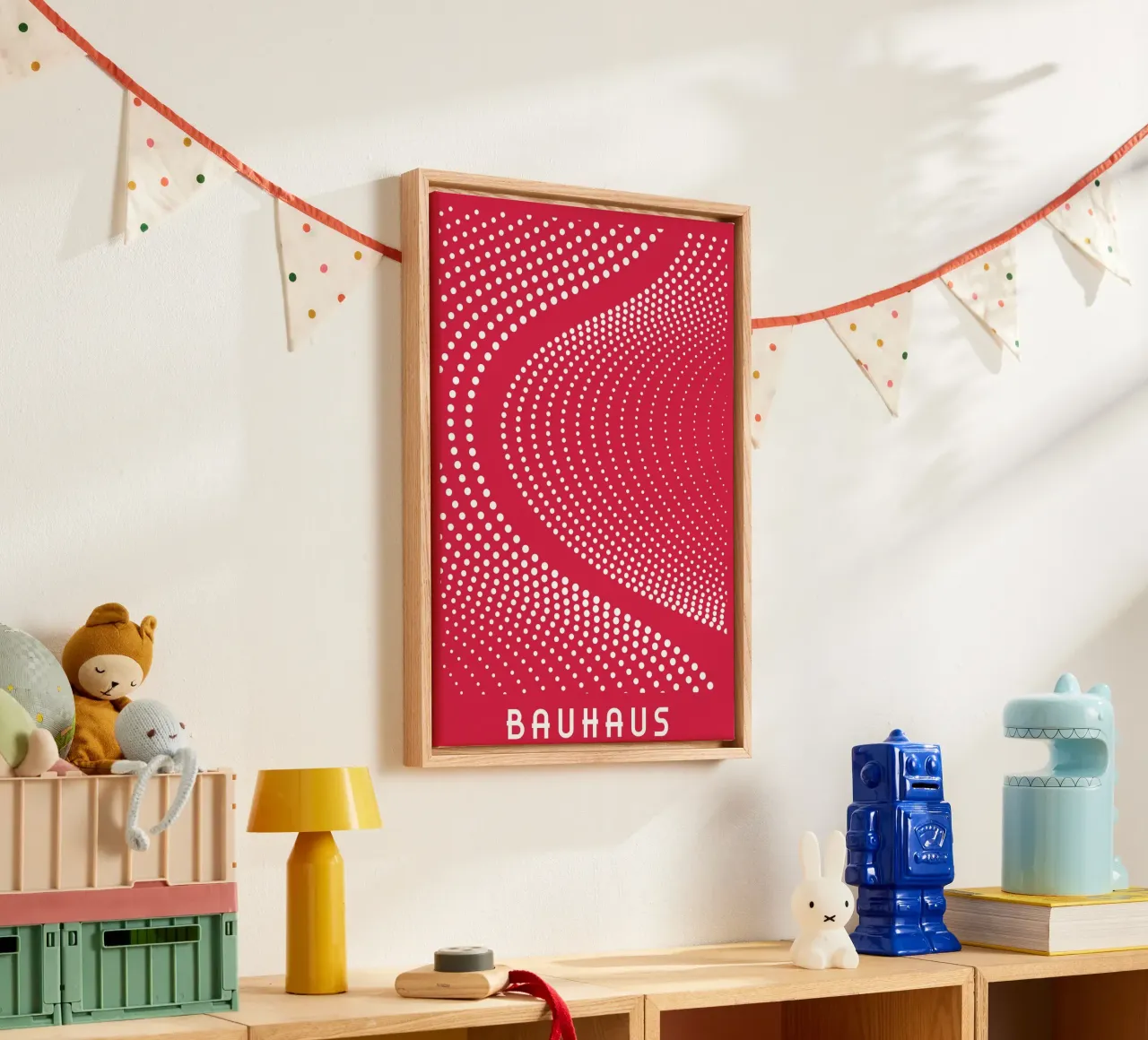 Bauhaus Op Art Dot Tunnel Red Abstract Geometric Print canvas by Grungeo