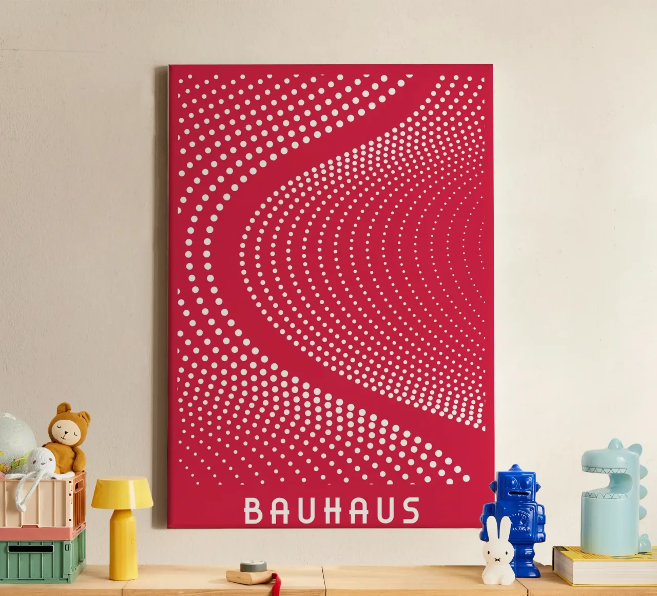 Bauhaus Op Art Dot Tunnel Red Abstract Geometric Print canvas by Grungeo