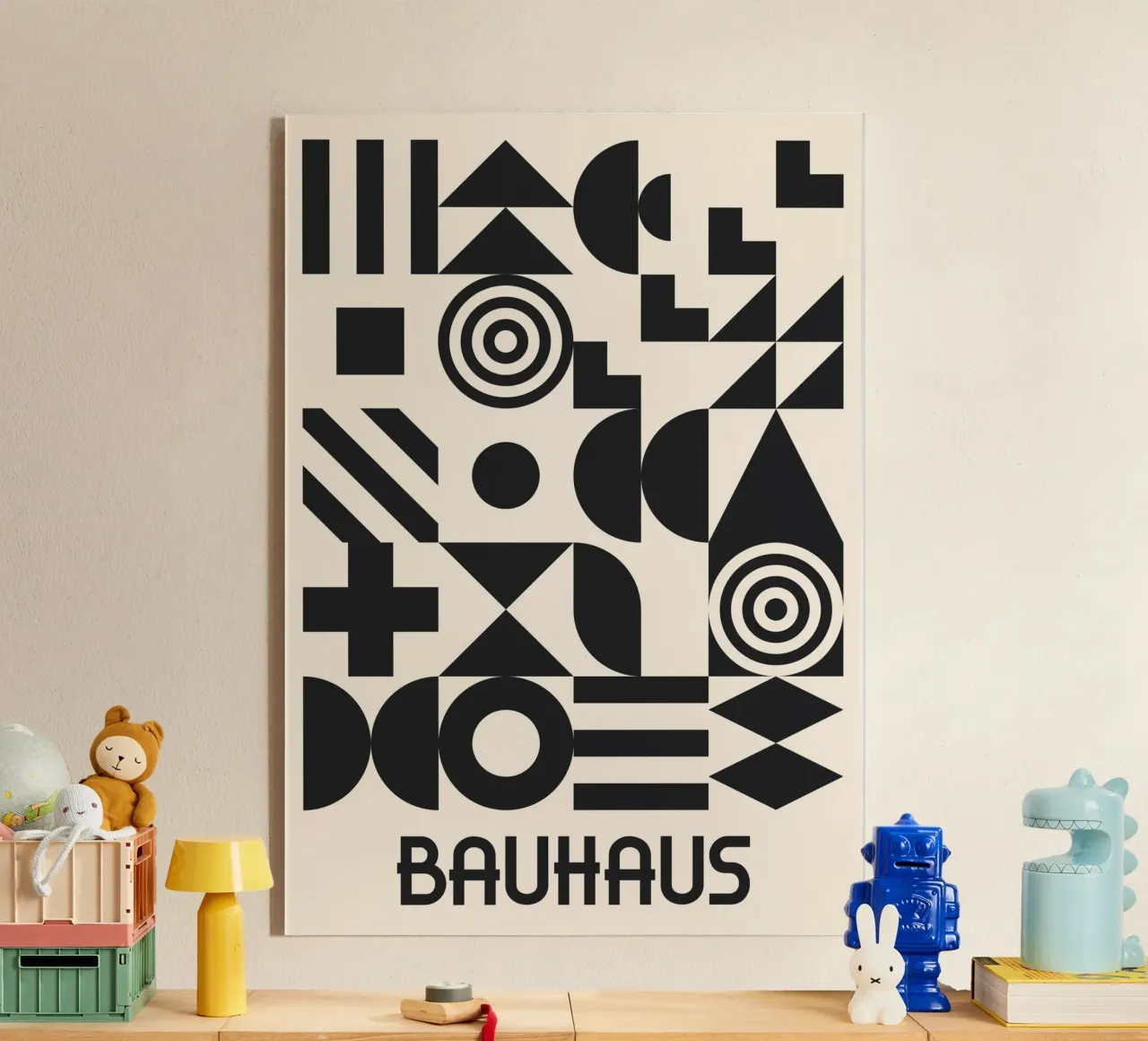 Bauhaus Forme geometriche Complesso motivo in bianco e nero plexiglass da Grungeo