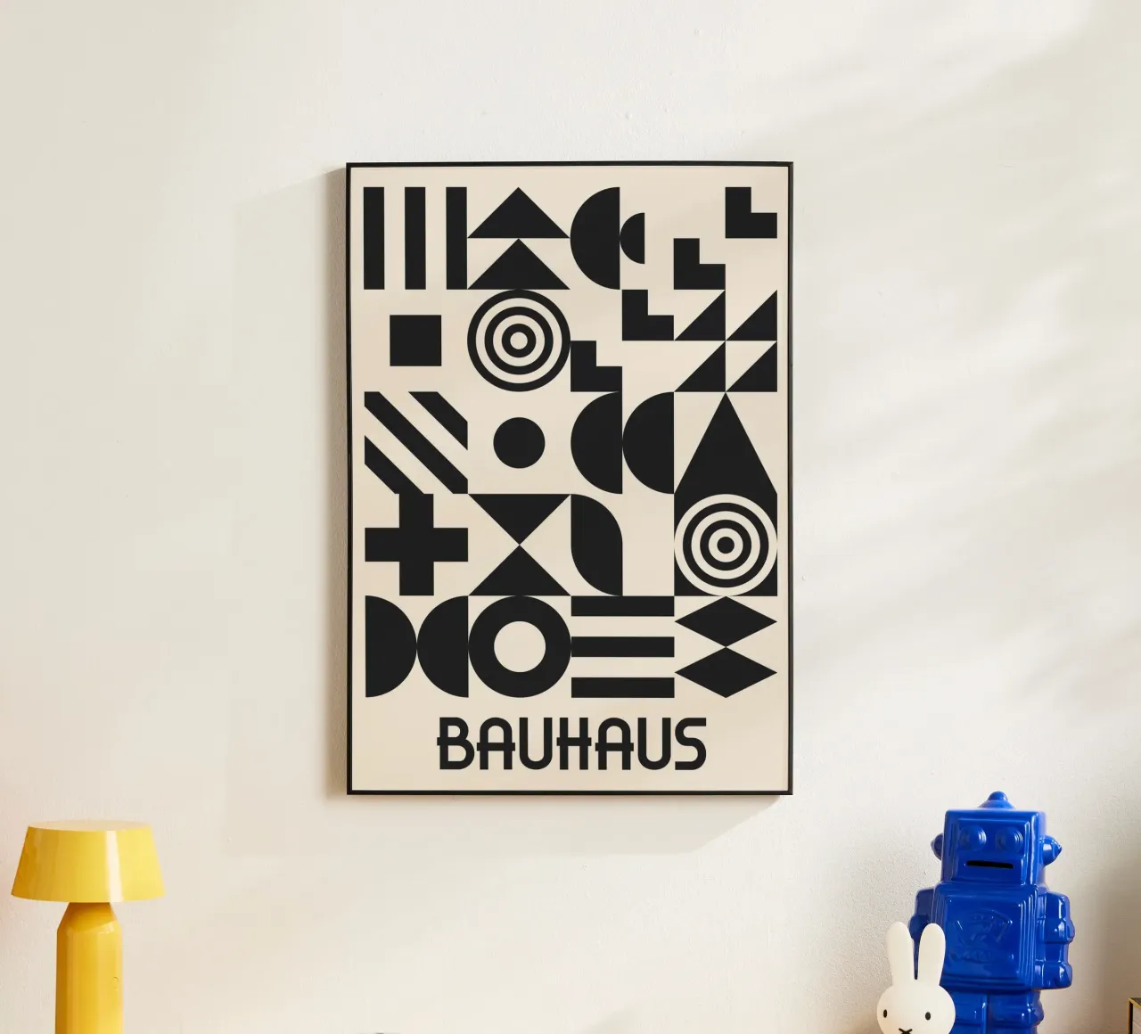 Bauhaus Forme geometriche Complesso motivo in bianco e nero alluminio dibond da Grungeo