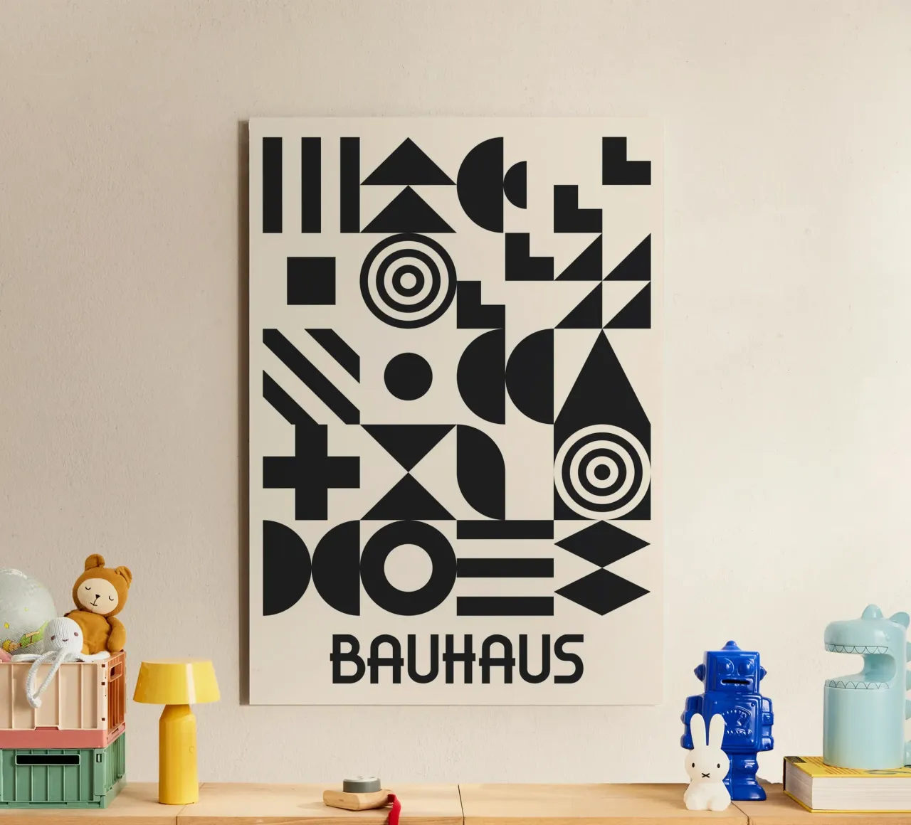 Bauhaus Forme geometriche Complesso motivo in bianco e nero alluminio dibond da Grungeo