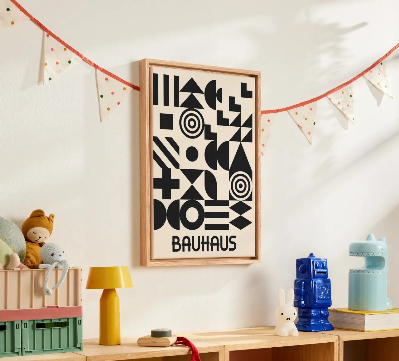 Bauhaus Forme geometriche Complesso motivo in bianco e nero tela da Grungeo