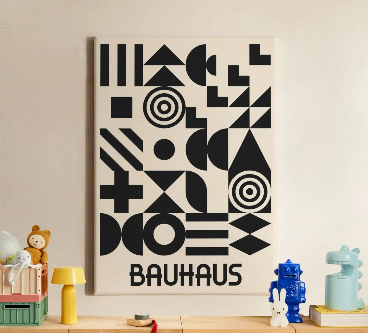 Bauhaus Forme geometriche Complesso motivo in bianco e nero tela da Grungeo