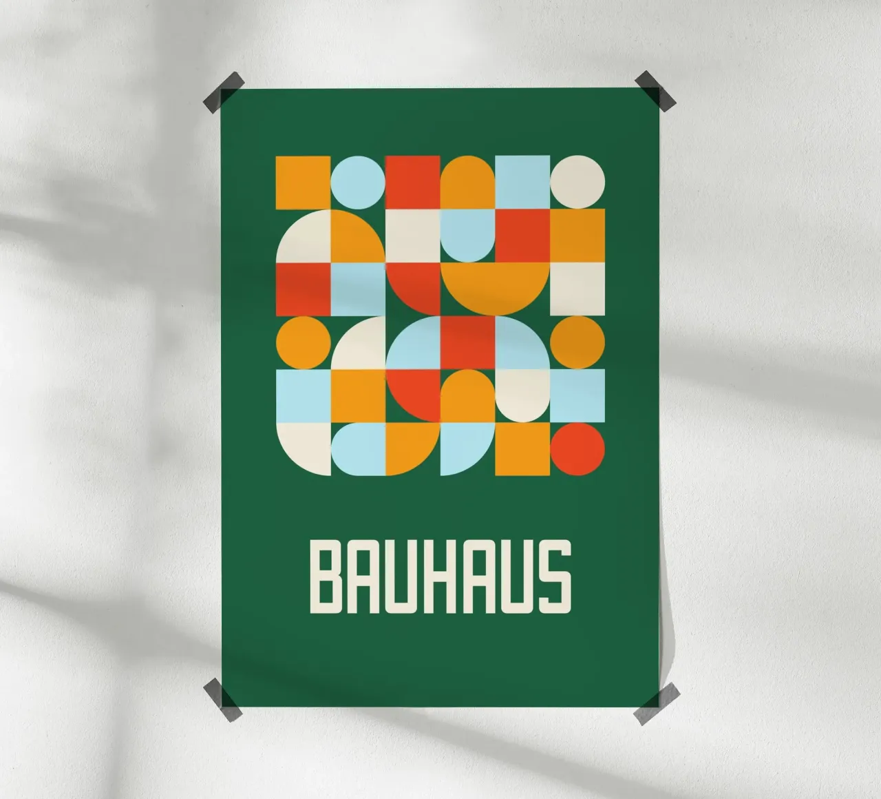 Bauhaus Geometric Shapes Forest Green Color Block Art hahnemühle by Grungeo