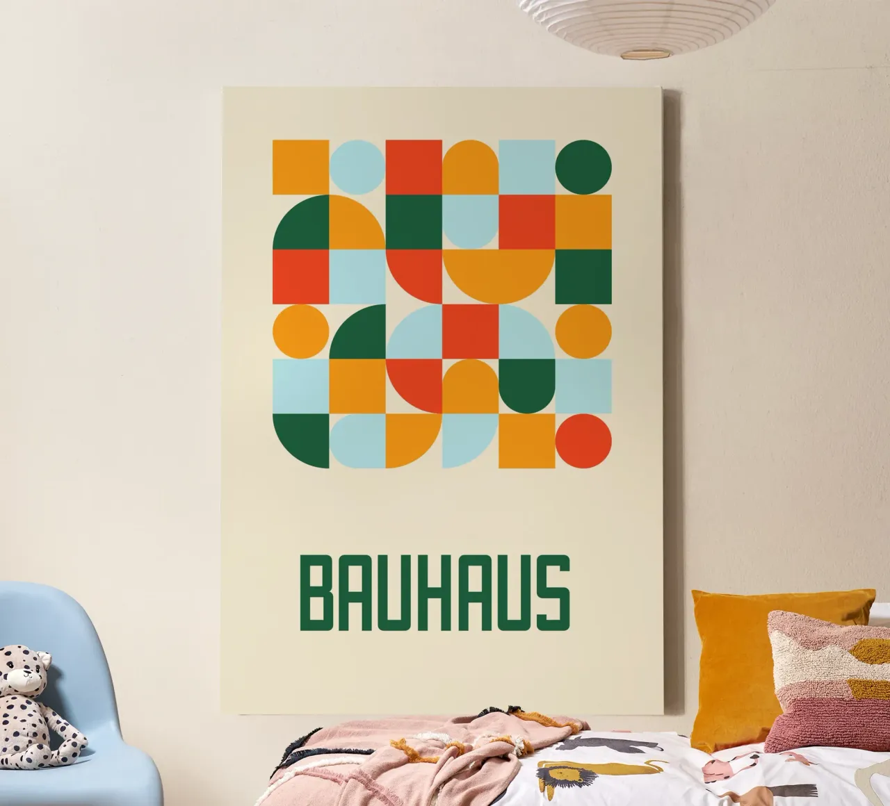 Bauhaus Geometric Shapes Color Block Grid Abstract Poster canvas by Grungeo