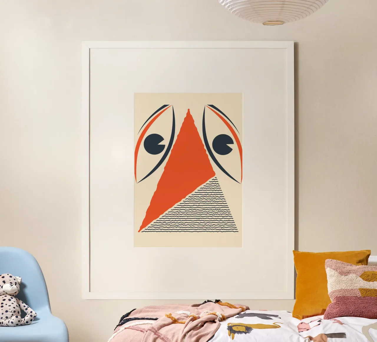 Op Klee geïnspireerd surrealistisch gezicht geometrisch abstracte kunstdruk hahnemühle van Grungeo