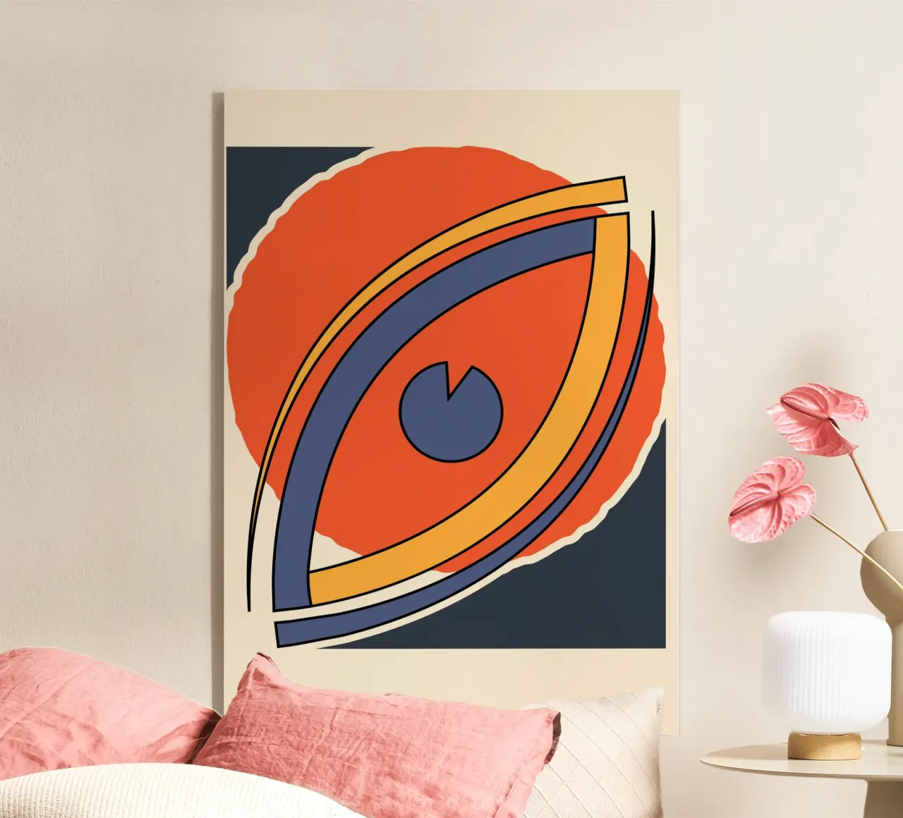 Abstract Eye Shape Orange Navy Modern Surreal Print metacrilato de Grungeo