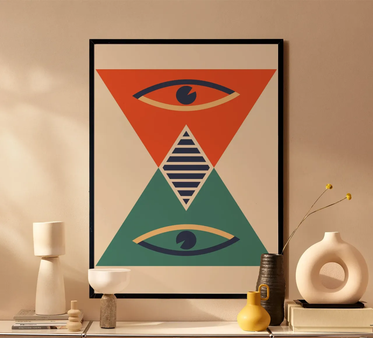 Surreal Hourglass Eye Abstract Geometric Bauhaus Print hahnemühle by Grungeo
