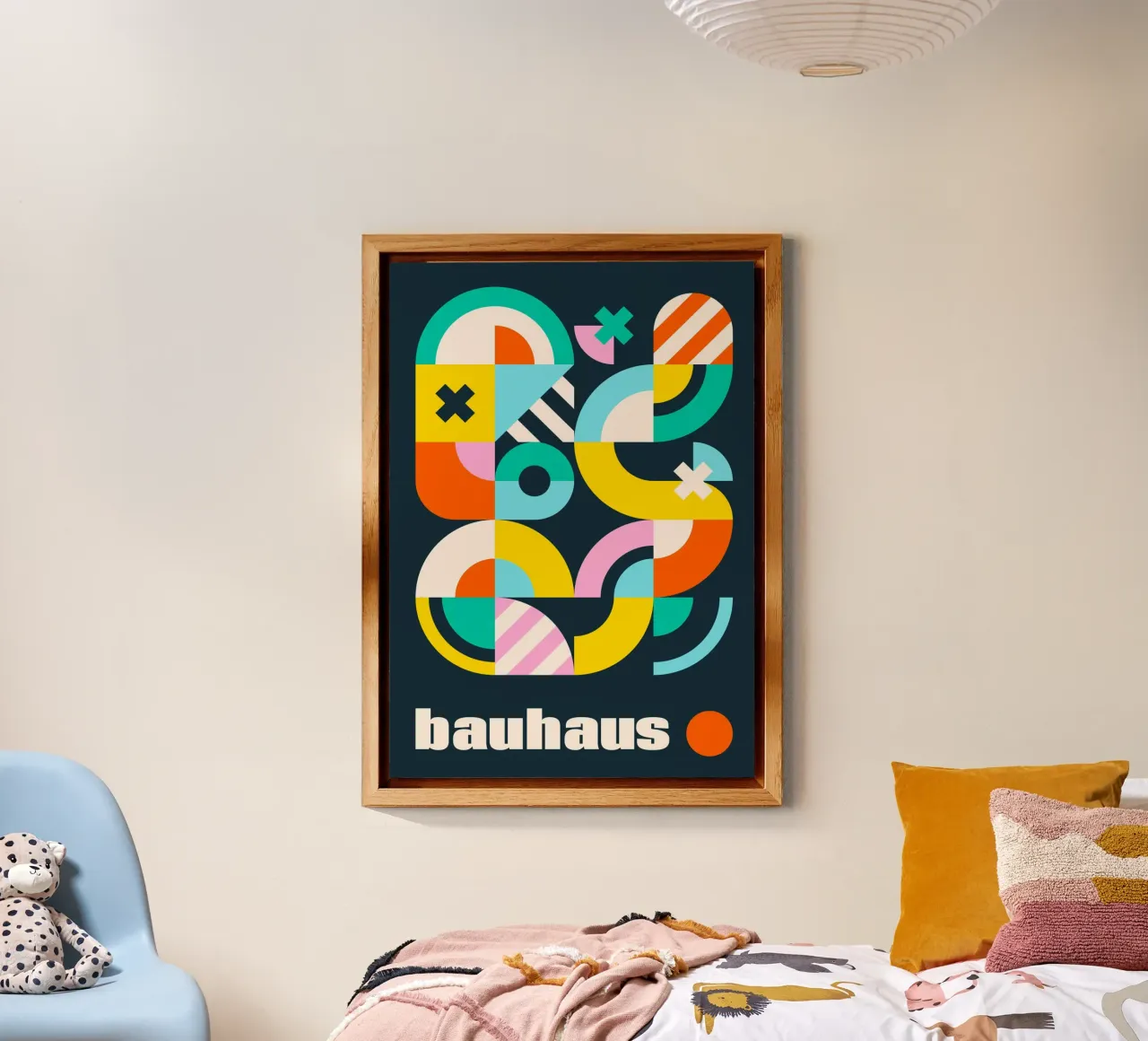 Bauhaus Forme geometriche Complesso Poster scuro vibrante alluminio dibond da Grungeo