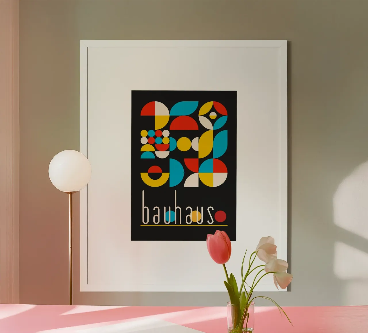 Levendige Bauhaus Geometrische Abstracte Vormen Zwarte Achtergrond D hahnemühle van Grungeo