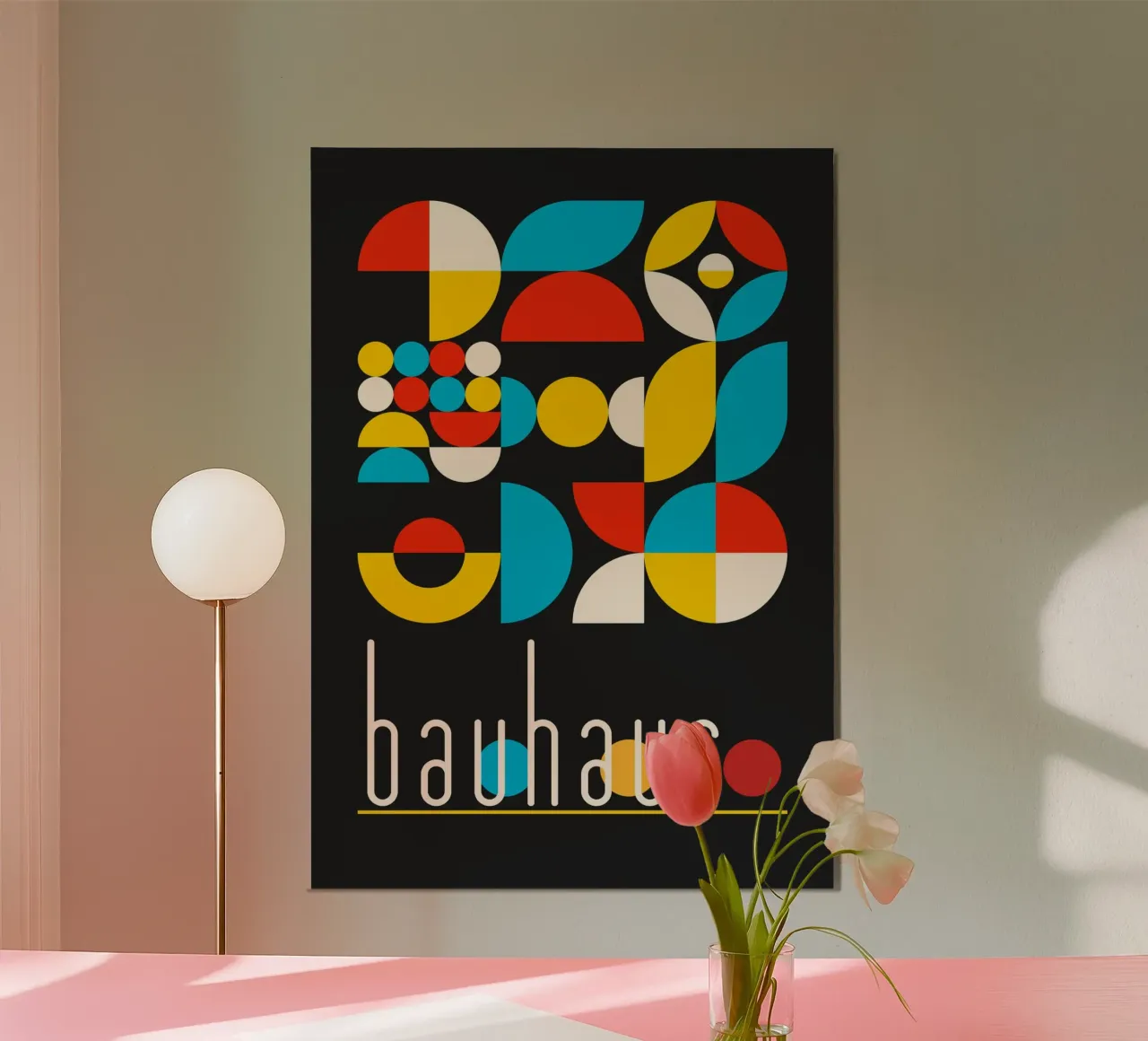 Levendige Bauhaus Geometrische Abstracte Vormen Zwarte Achtergrond D hahnemühle van Grungeo