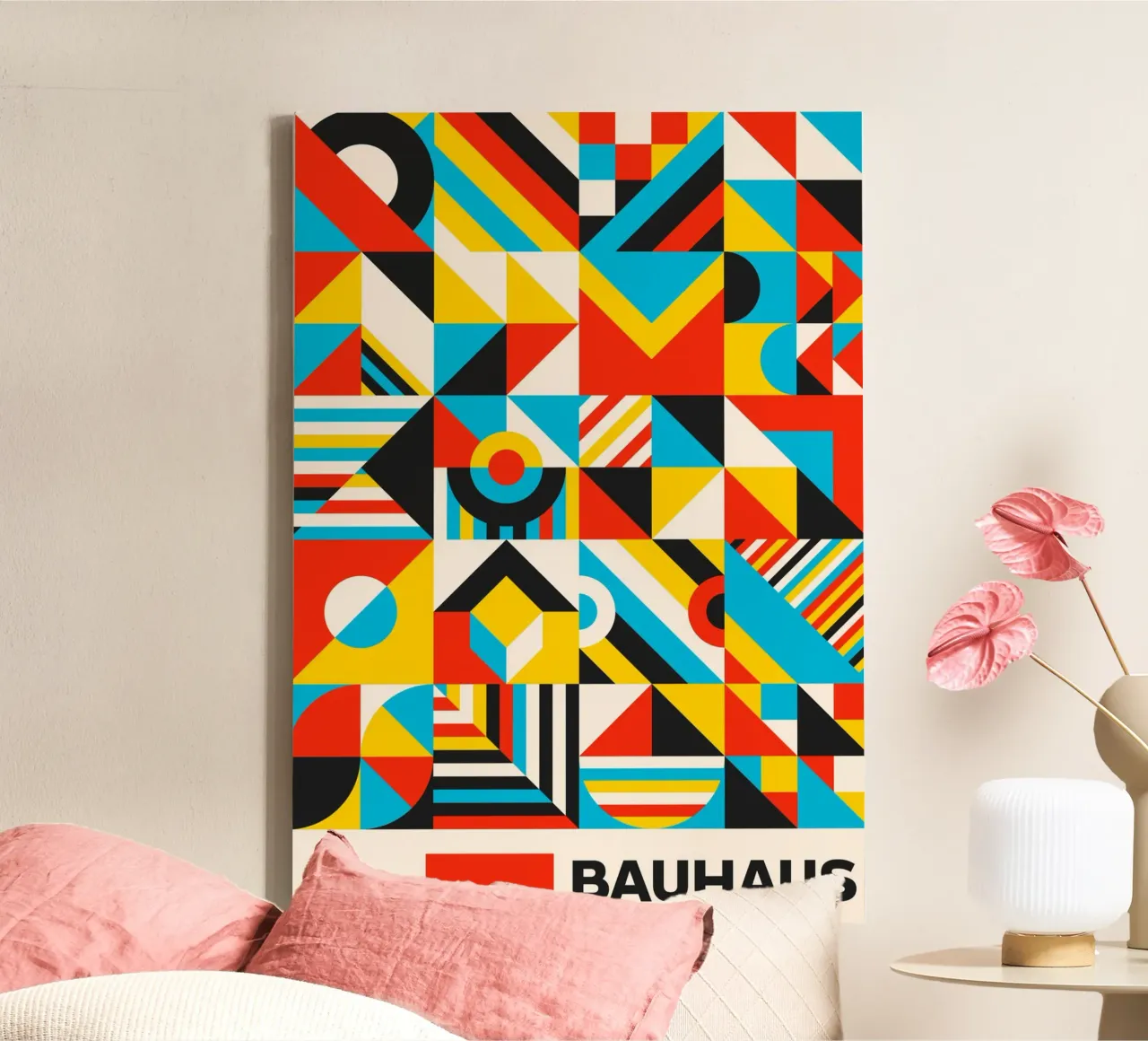 Maximalist Bauhaus Geometric Pattern Mosaic Art Print Descri canvas by Grungeo