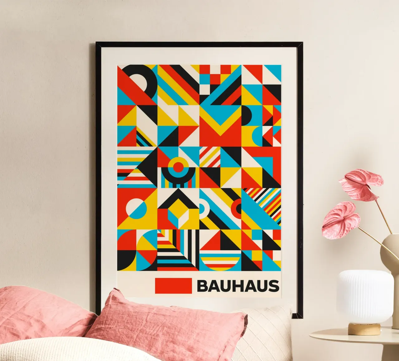 Maximalist Bauhaus Geometric Pattern Mosaic Art Print Descri hahnemühle by Grungeo