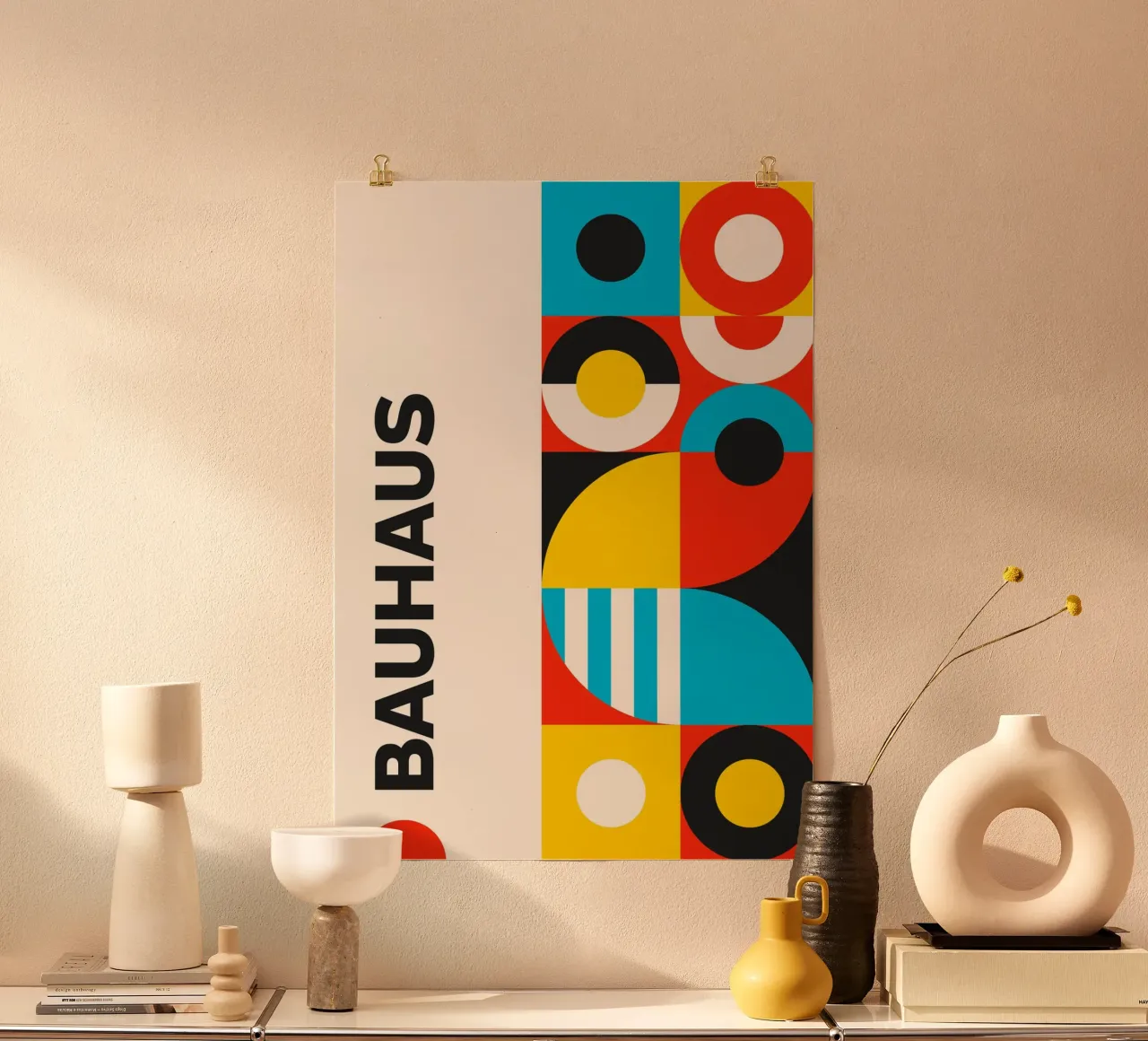 Vertical Bauhaus Geometric Grid Abstract Poster Primary Colo hahnemühle by Grungeo