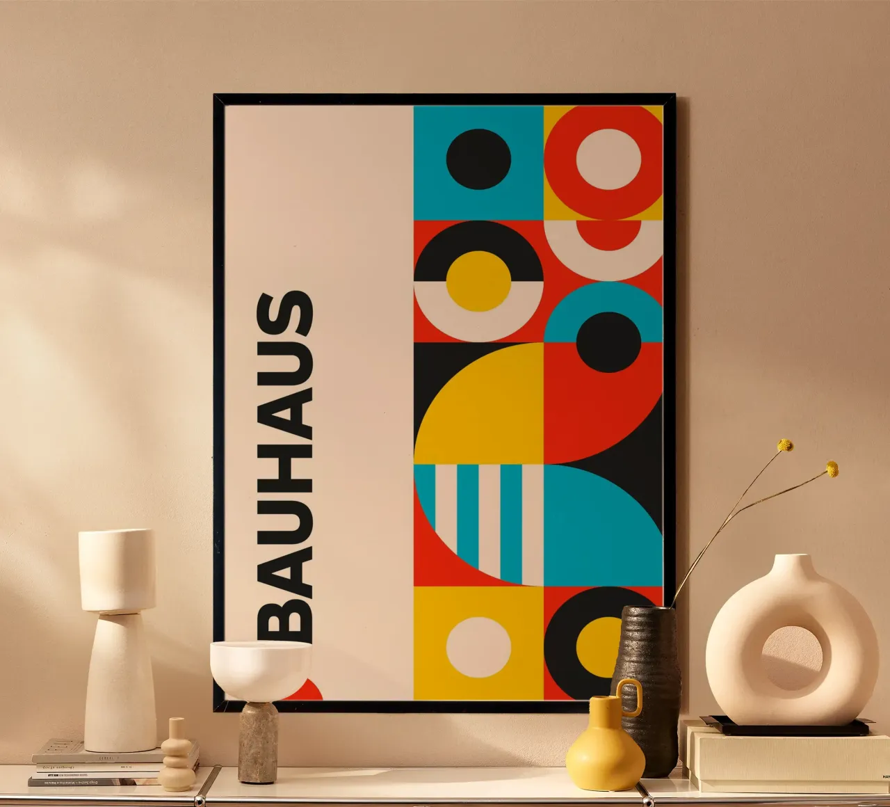 Vertical Bauhaus Geometric Grid Abstract Poster Primary Colo hahnemühle by Grungeo