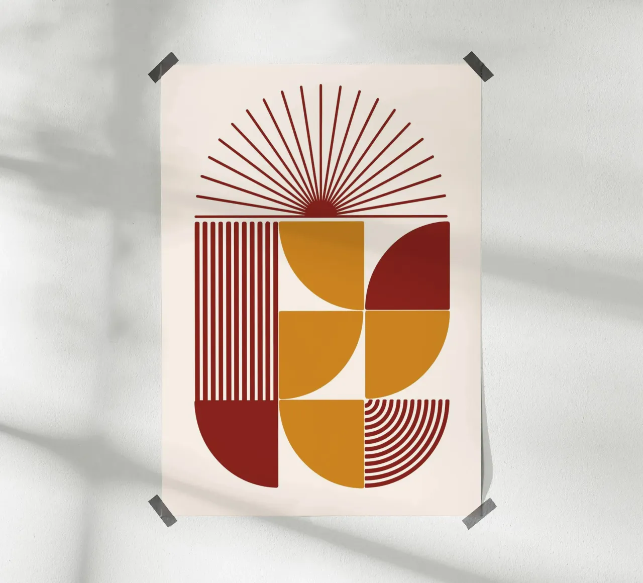 Boho Sunburst Terrakotta Abstrakt Geometrisch Blockdruck Desc Hahnemühle von Grungeo