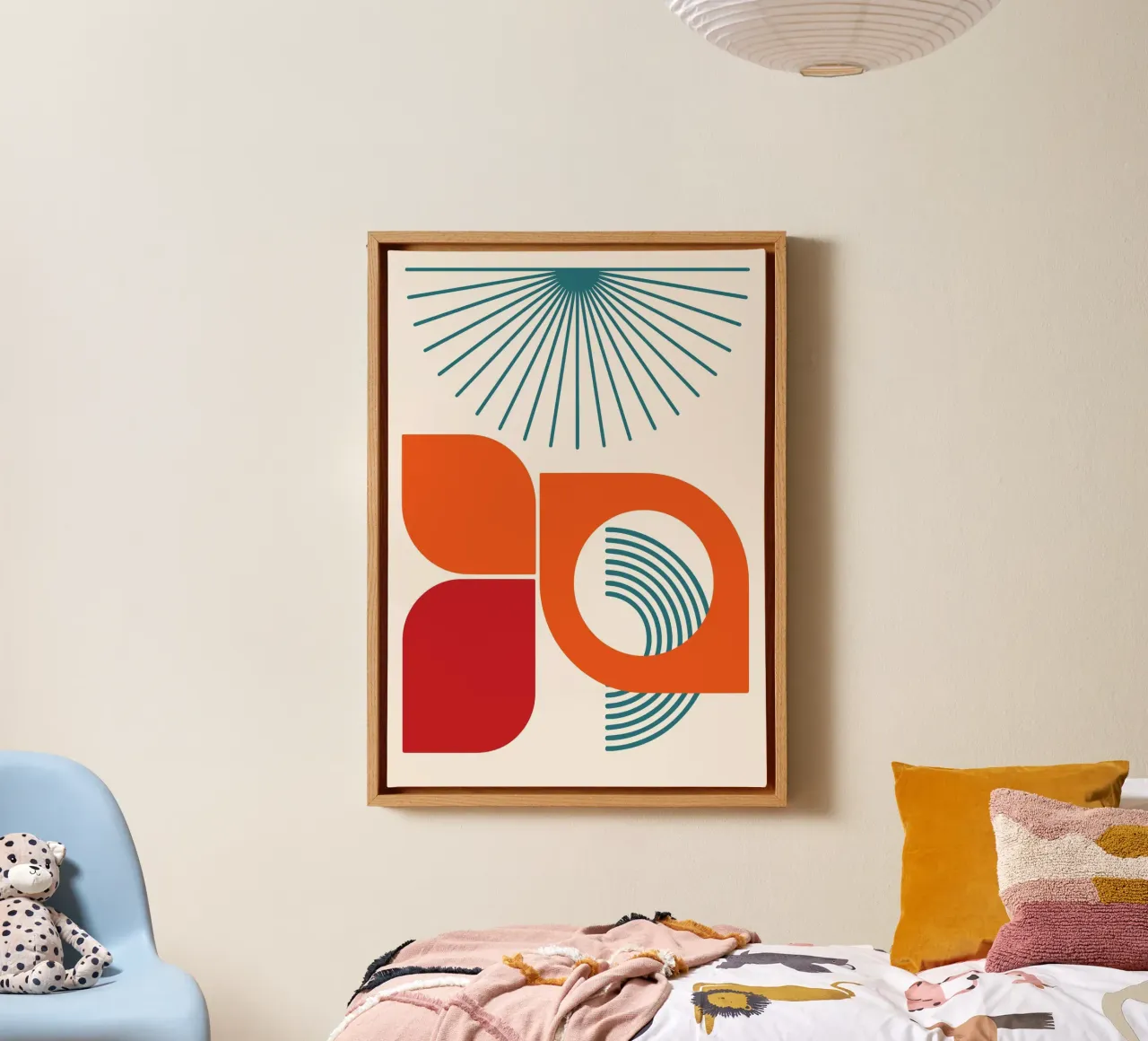 Teal Sunburst Mid-Century Modern Abstract Shape Art Descript lienzo de Grungeo