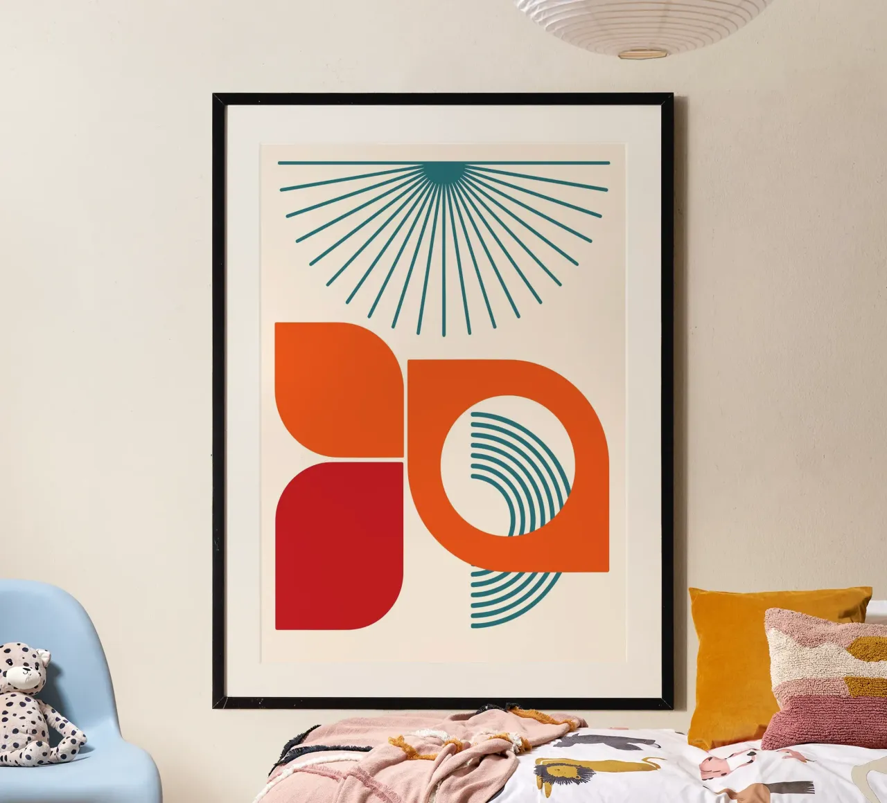 Teal Sunburst Mid-Century Modern Abstrakte Form Kunst Descript Hahnemühle von Grungeo