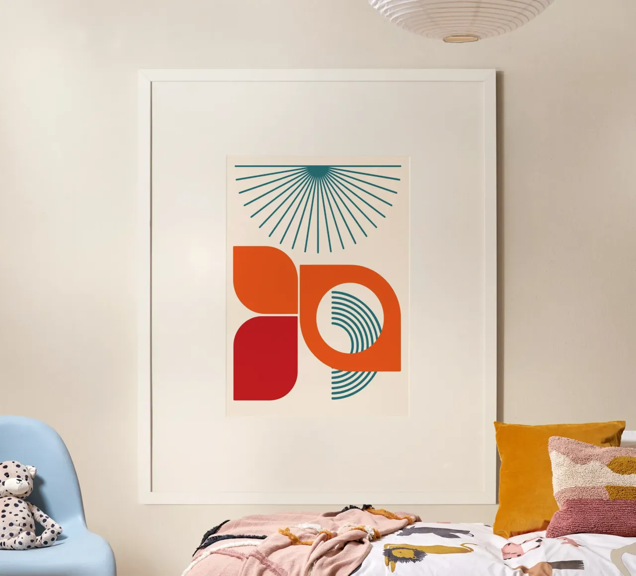 Teal Sunburst Mid-Century Modern Abstrakte Form Kunst Descript Hahnemühle von Grungeo