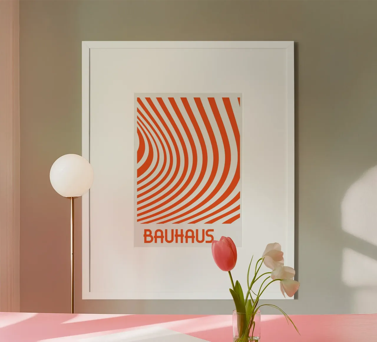 Op Art Bauhaus Arancione Bianco Astratto Linee d'onda Poster Descr. carta hahnemühle da Grungeo