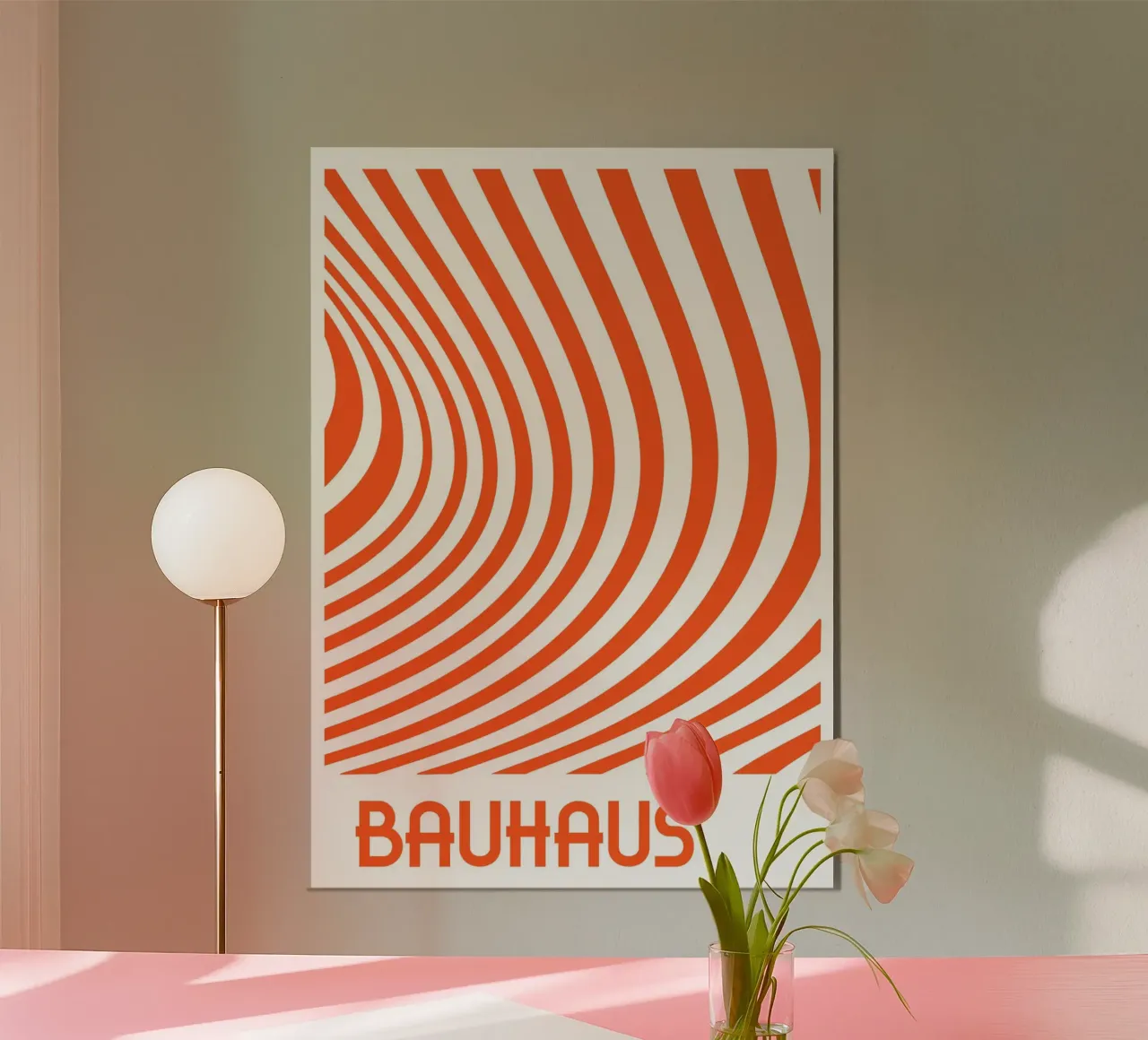 Op Art Bauhaus Arancione Bianco Astratto Linee d'onda Poster Descr. carta hahnemühle da Grungeo