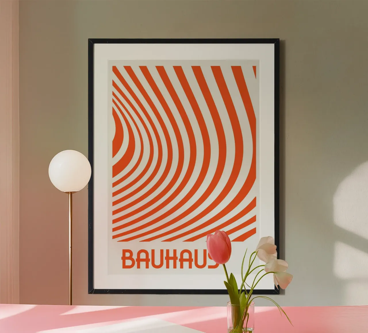 Op Art Bauhaus Arancione Bianco Astratto Linee d'onda Poster Descr. carta hahnemühle da Grungeo