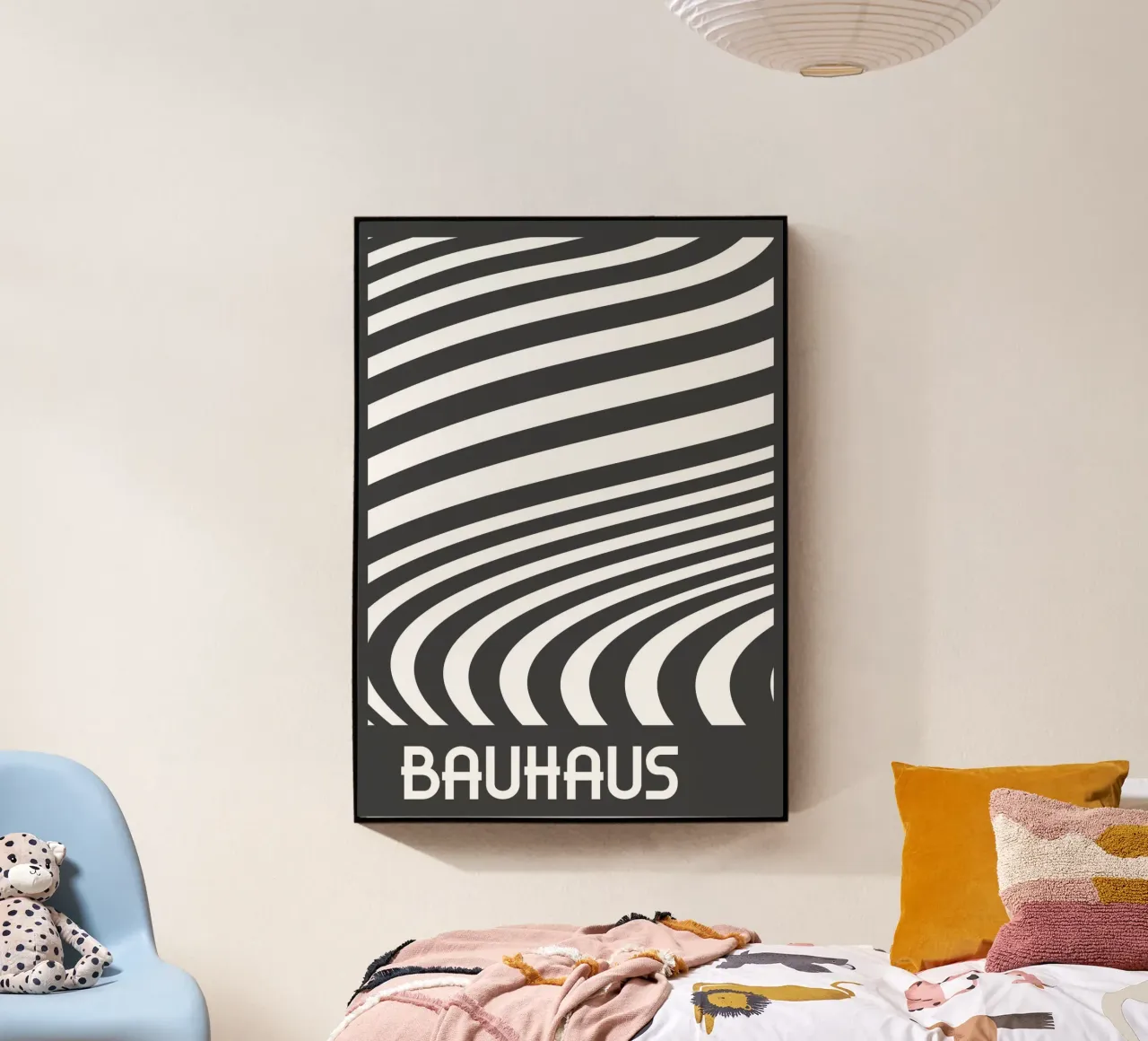 Monochrome Bauhaus Op Art Abstract Wavy Lines Print Descrizione plexiglass da Grungeo