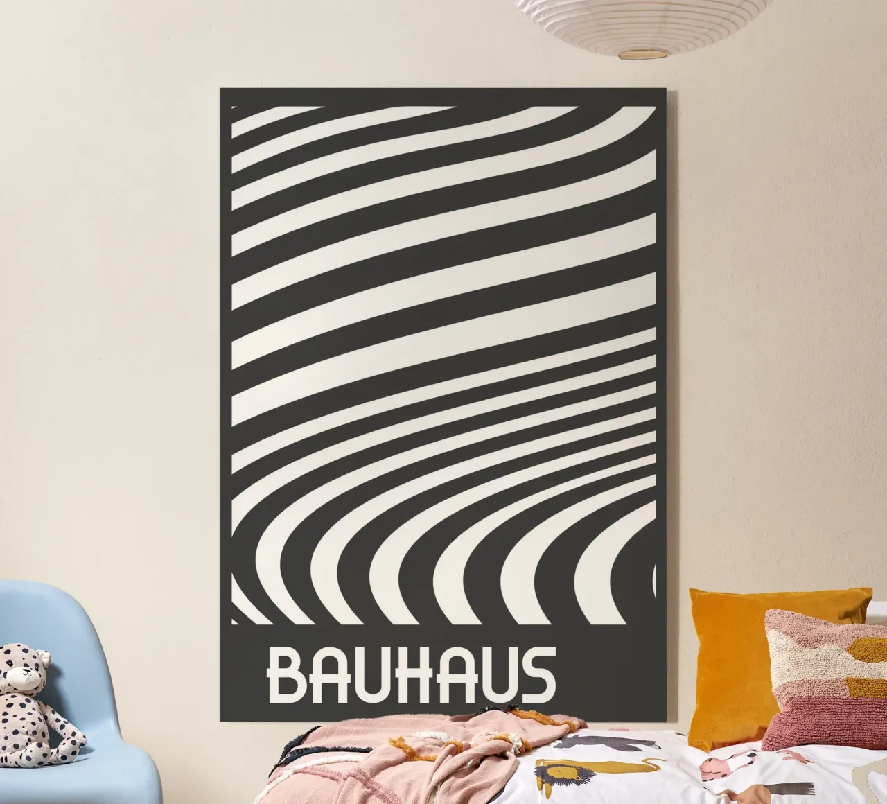 Monochrome Bauhaus Op Art Abstract Wavy Lines Print Descrizione plexiglass da Grungeo