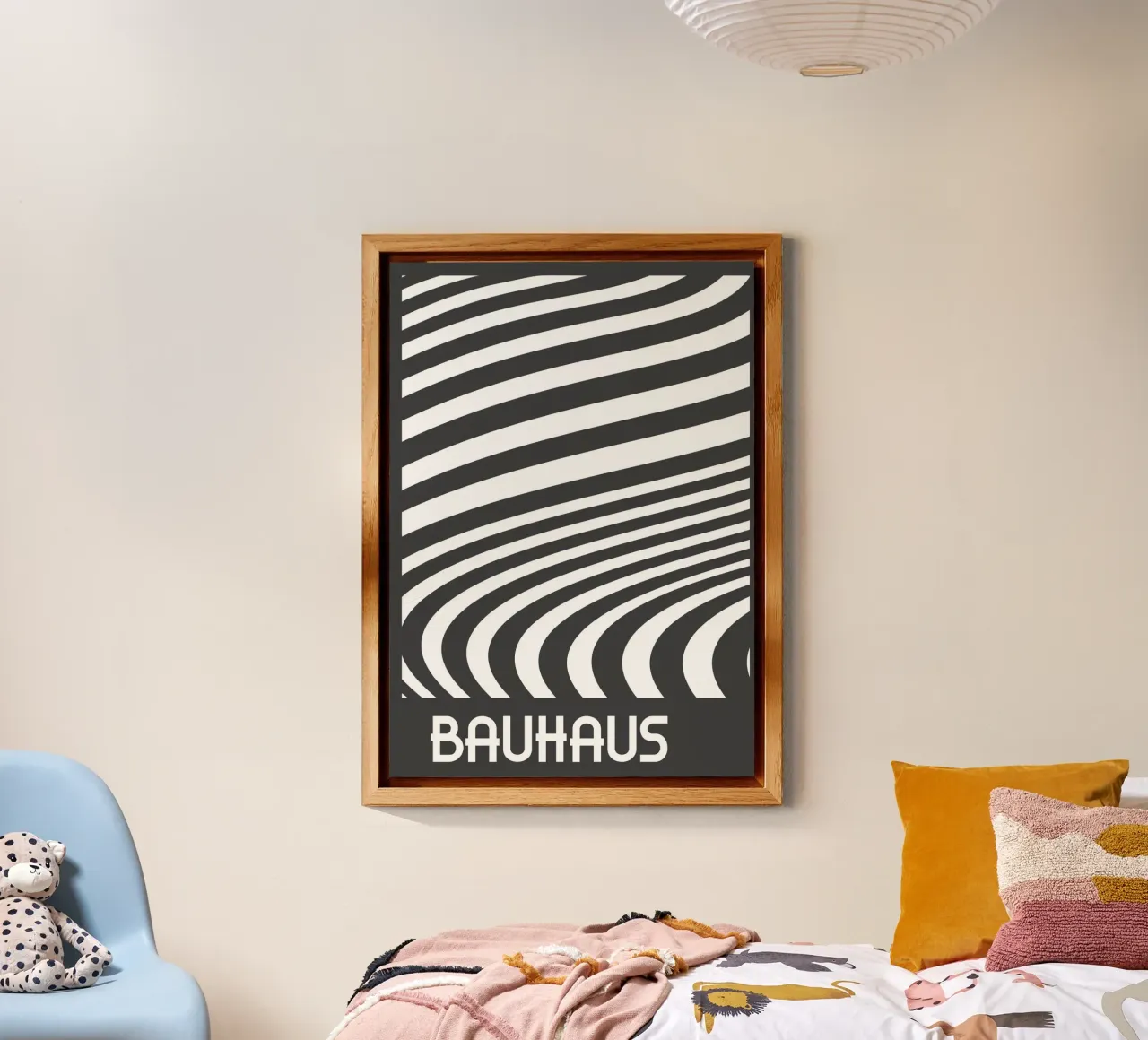 Monochrome Bauhaus Op Art Abstract Wavy Lines Print Descrizione pannello forex da Grungeo