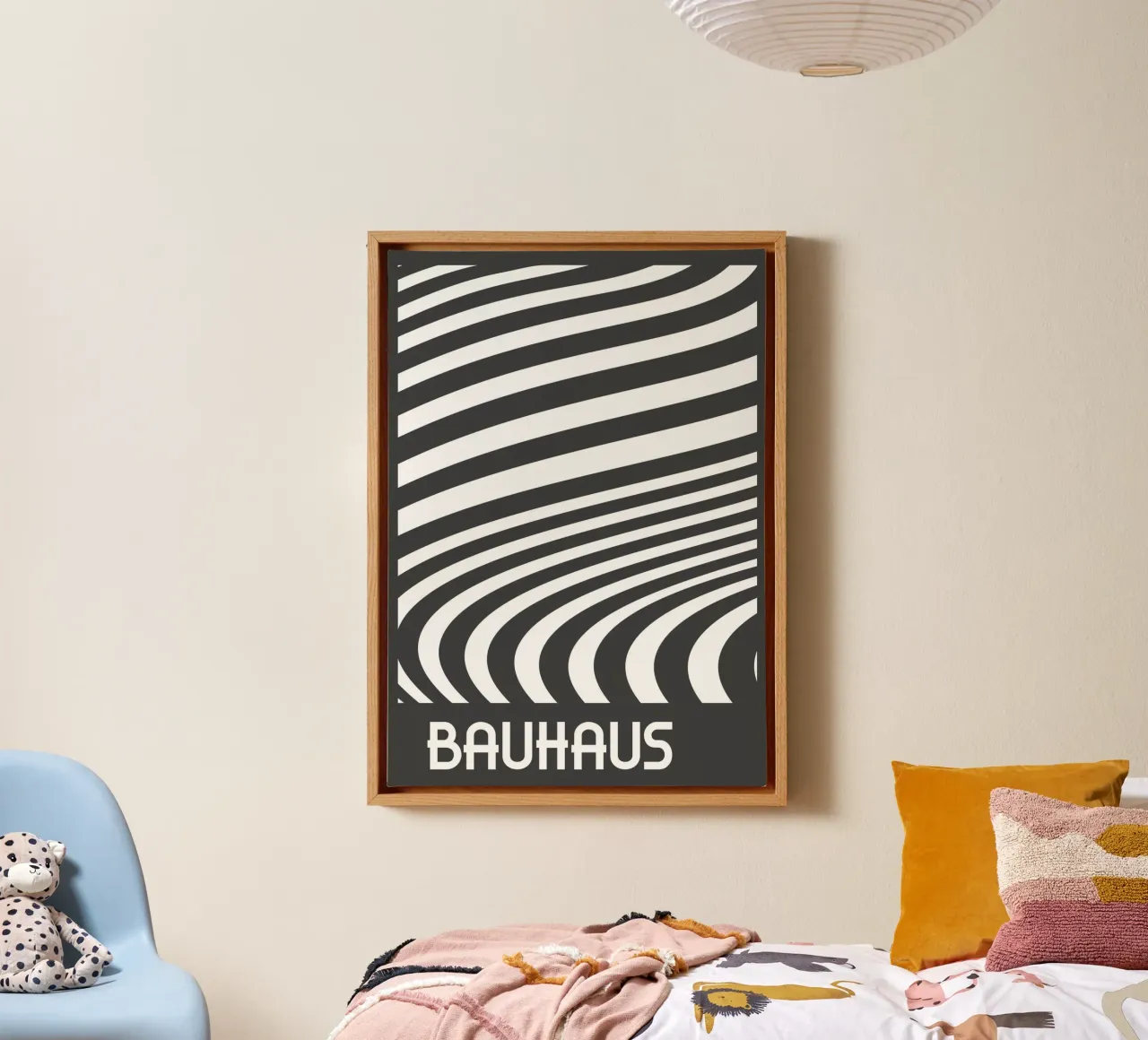Monochrome Bauhaus Op Art Abstract Wavy Lines Print Descript canvas by Grungeo