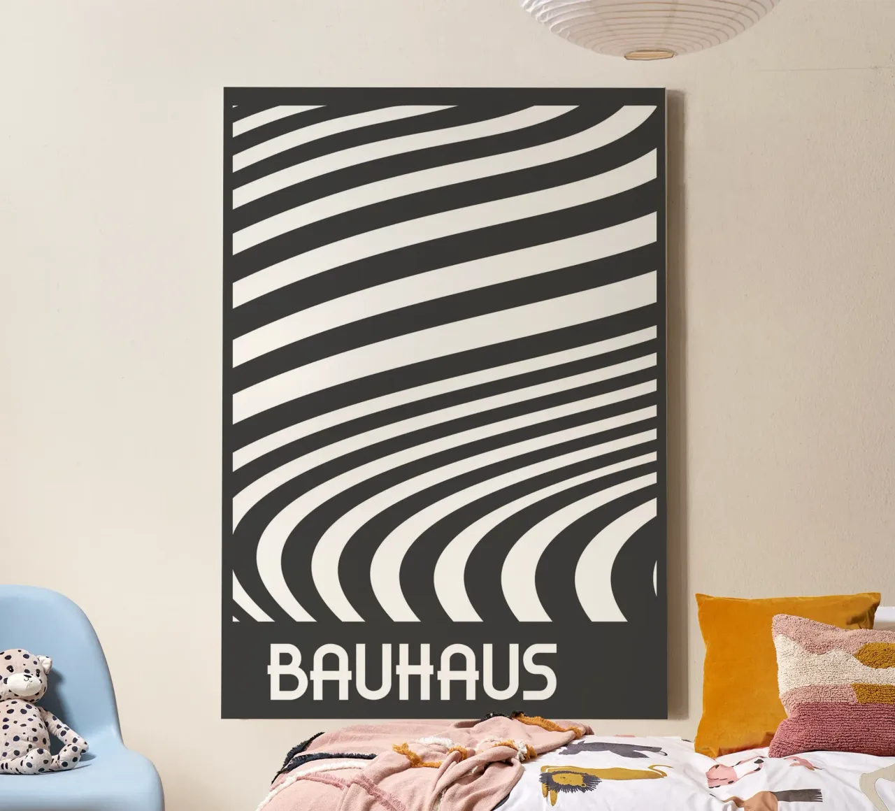 Monochrome Bauhaus Op Art Abstract Wavy Lines Print Descript canvas by Grungeo