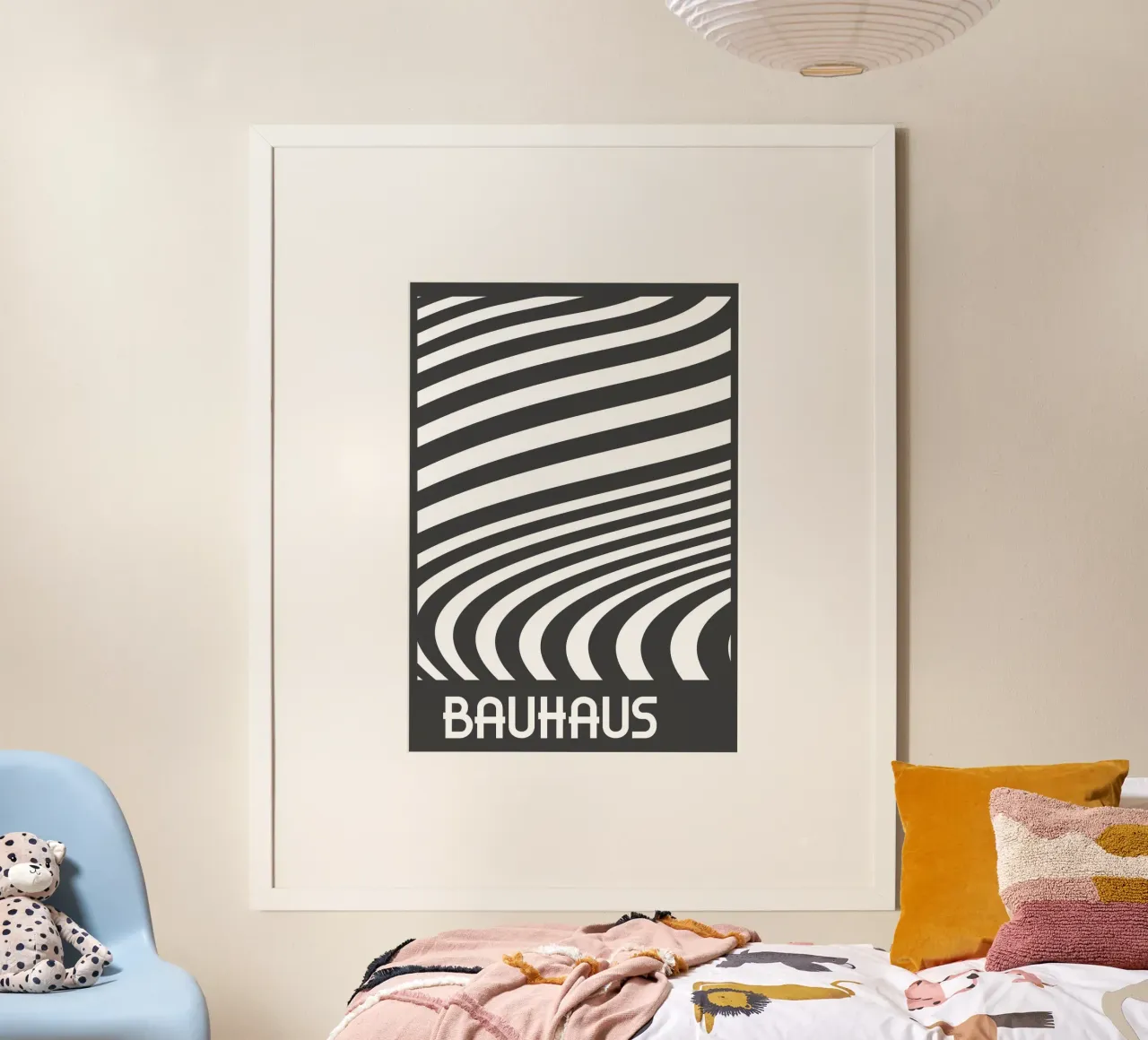 Monochrome Bauhaus Op Art Abstract Wavy Lines Print Descript hahnemühle by Grungeo