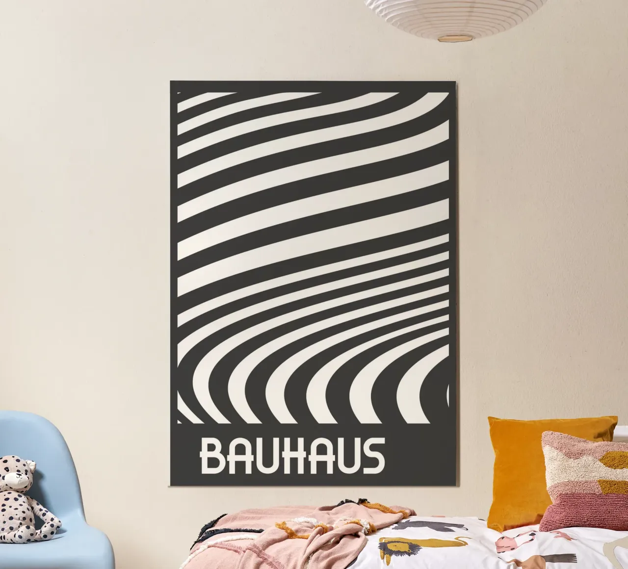Monochrome Bauhaus Op Art Abstract Wavy Lines Print Descript hahnemühle by Grungeo