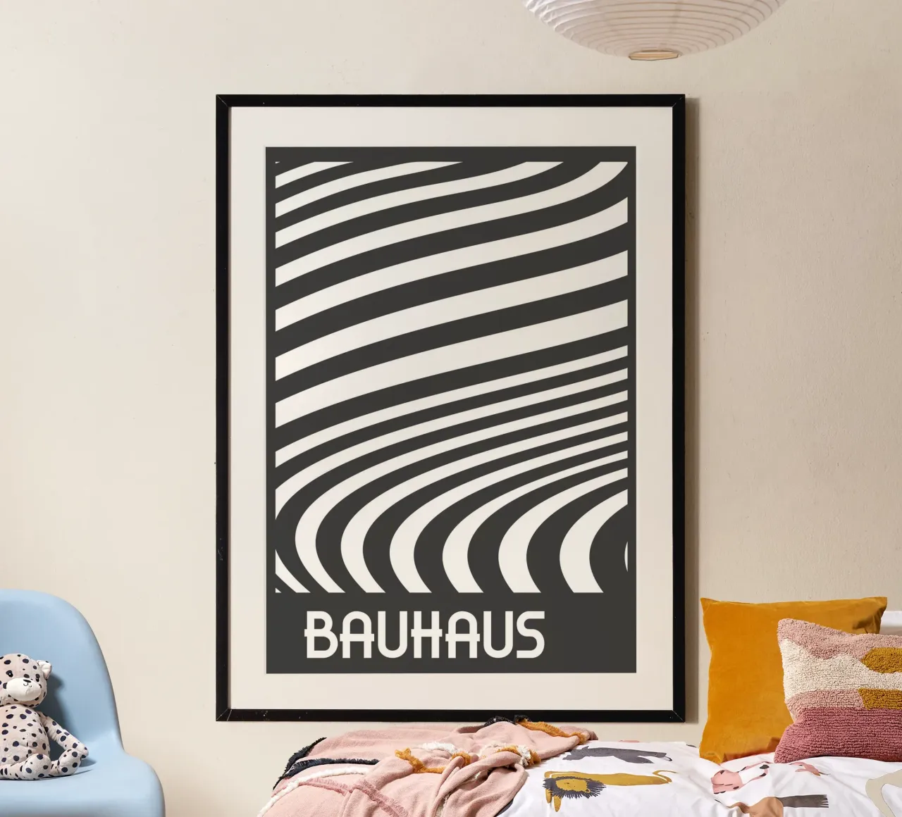 Monochrome Bauhaus Op Art Abstract Wavy Lines Print Descript hahnemühle by Grungeo