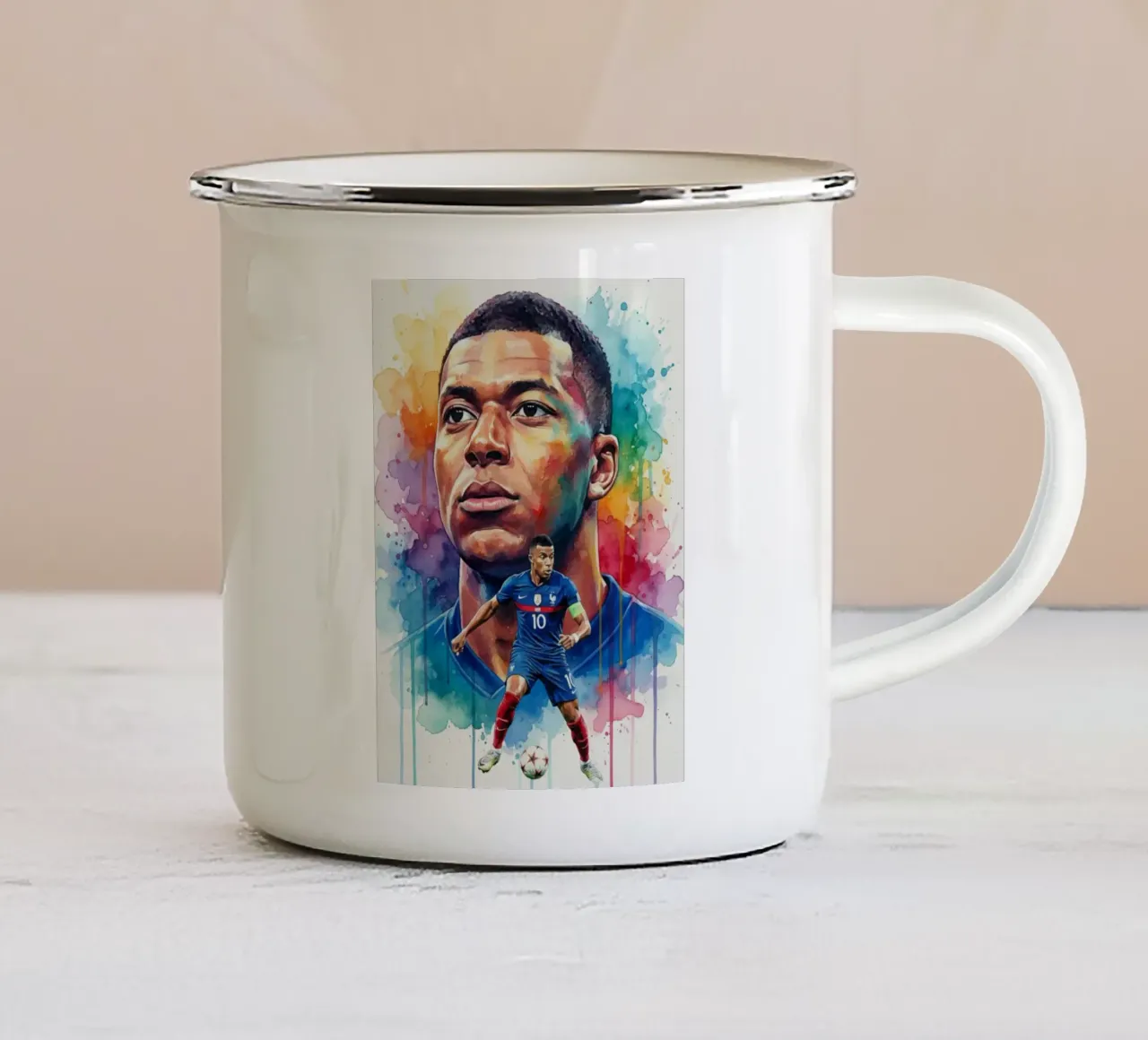 Kylian Mbappe arte tazza in smalto da Kalis