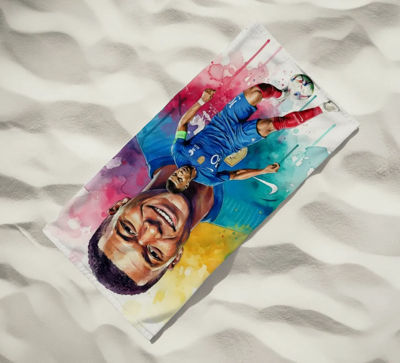 Sorriso di Kylian Mbappe telo mare da Kalis